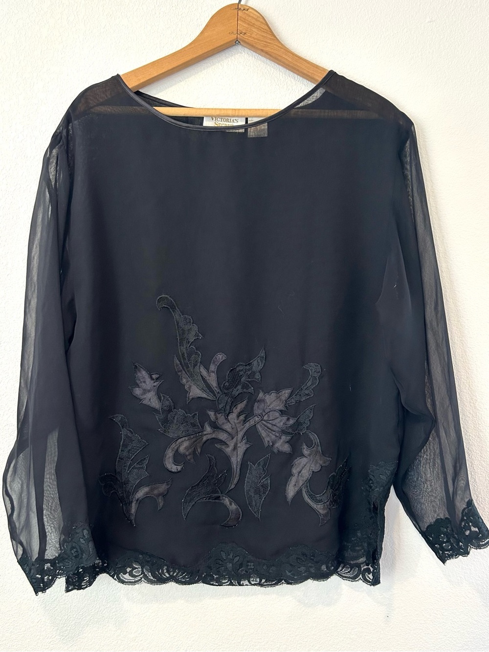 Victoria's Secret 90s Vintage Sheer Floral Embroidered Lace Top Witchy Boho S